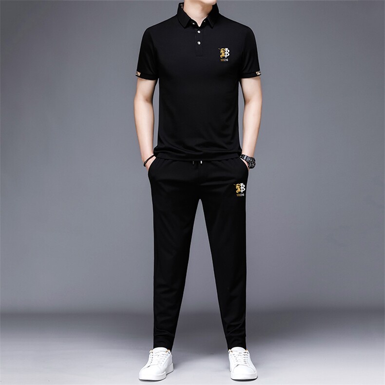 时尚刺绣运动套装男夏季薄款短袖上衣休闲长裤2件套POLO上衣,男装休闲套装,电商B212（原钱塘6029）
