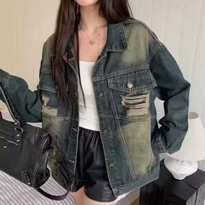 G8839-P65 做旧复古毛边圆领牛仔外套女2025春季新款设计感小众图片