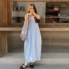 蓝色韩系简约休闲无袖连衣裙女2025夏季新款时尚松弛感时髦背心裙，女装连衣裙，2C135