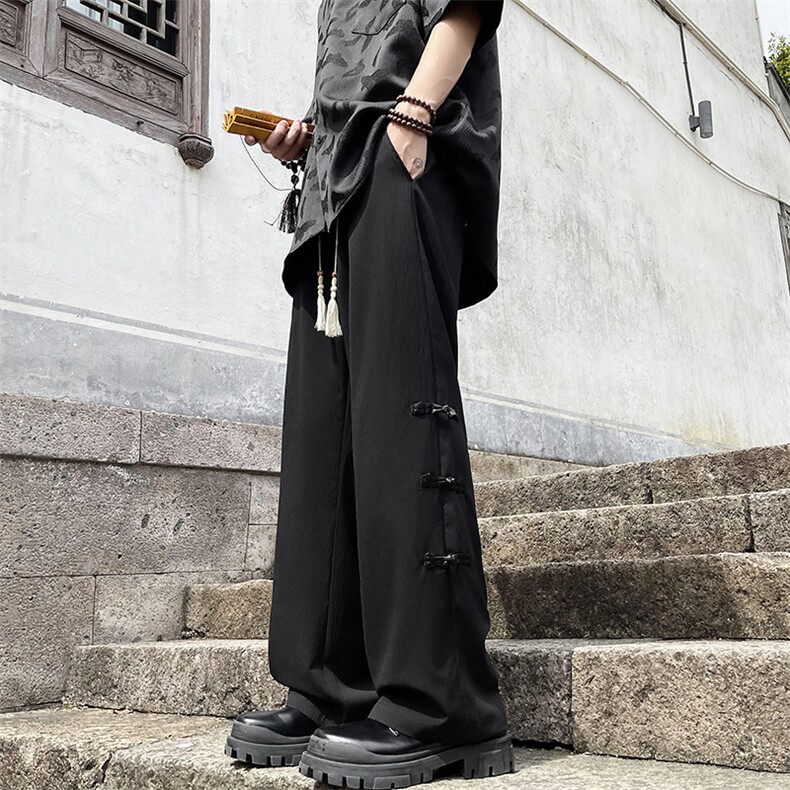 新中式风裤子男夏季薄款高级感垂感直筒休闲长裤男装潮冰丝裤,男装休闲裤,星座505-2（原电商A260-1)