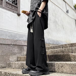 新中式风裤子男夏季薄款高级感垂感直筒休闲长裤男装潮冰丝裤图片