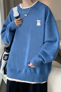 控78 假两件毛衣男大码加绒针织衫男毛线衣M80292-P55  加绒P70图片