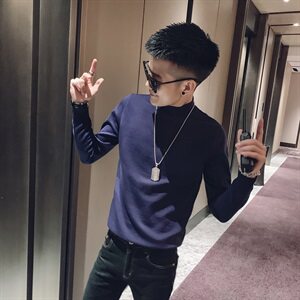 M03-P50 控价69 2021春秋装社会小伙快手修身纯色圆领毛衣男潮图片