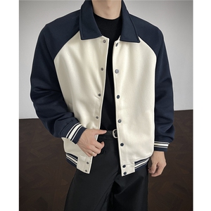 重磅420克boxy短款开衫翻领卫衣外套棒球服撞色外套男 D9898-P68图片