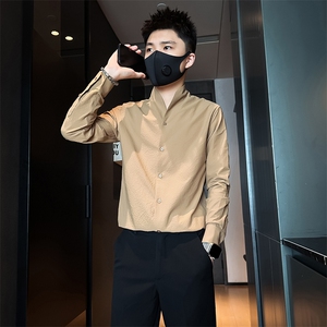 店主风立领衬衫男长袖高级感修身英伦社会小伙301C-CS08-P58控78图片