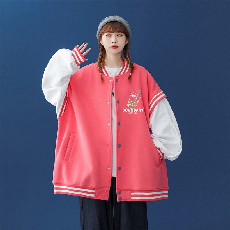 中性风2023秋季新款奶茶图案印花情侣棒球服夹克G552p75控98,男装夹克,A247A
