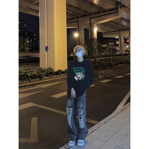 23蜘蛛印花长袖T恤男打底衫图片