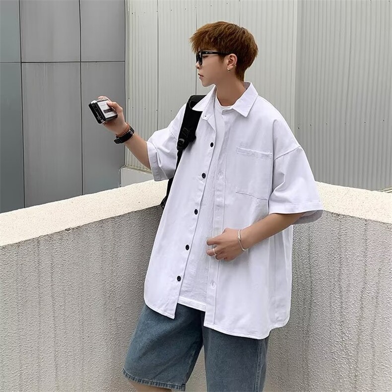 日系五分袖春夏季新款衬衫潮流慵懒男方领宽松型衬衫A605P36,男装衬衫,星座1116-2