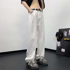 白色牛仔裤男士韩版潮流痞子帅气百搭2024夏季ins长裤RK1826-P39图片