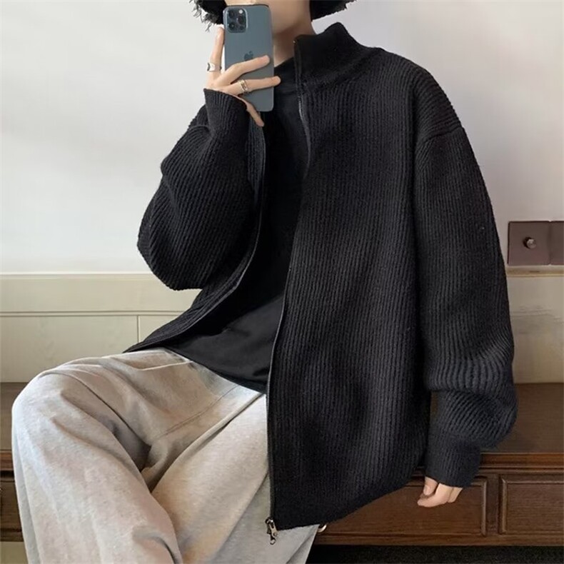男秋冬季日系复古宽松慵懒风针织衫落肩拉链立领线衣外套SWX005,男装针织衫/毛衣,星座516A