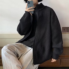 男秋冬季日系复古宽松慵懒风针织衫落肩拉链立领线衣外套SWX005，男装针织衫/毛衣，星座516A