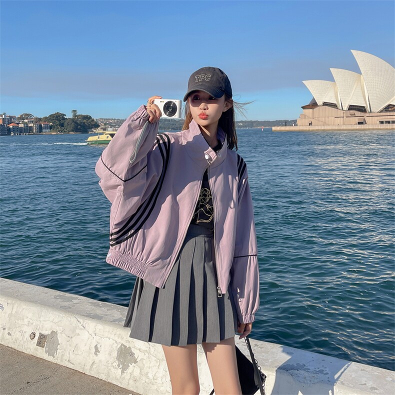 皮粉色条纹拼接短款外套女2026秋季新款182-8531-P125-K188，女装短外套，帛香坊