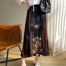 半身裙女春夏中长款高腰显瘦印花气质复古A字裙，女装半身裙，绒宛羊绒
