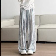 W1017-P53网图现货扎染镂空阔腿裤垂感休闲显瘦慵懒冰丝凉凉裤，男装休闲裤，星座1608-2