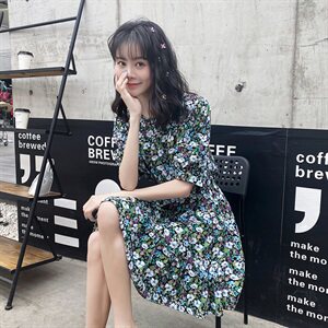 现货已出不断货2021夏装新款碎花连衣裙 166-QZ02P65 蓝色图片