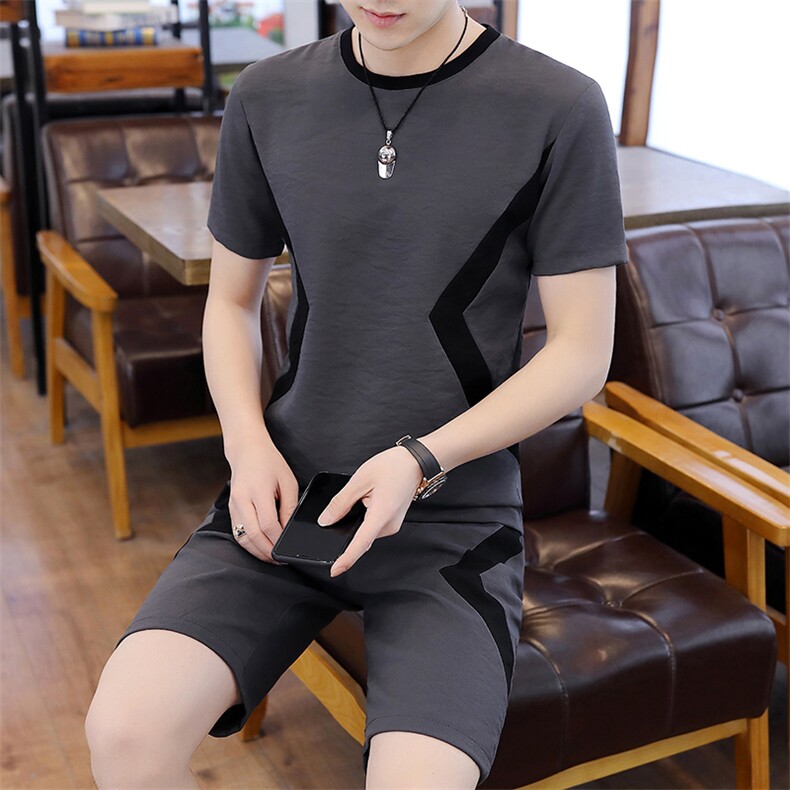 男士冰丝短袖T恤潮流休闲运动套装男装夏装一套衣服帅气T719-P50,男装休闲套装,星座1206（原A206）