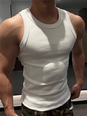 （网图）自产自销240G法罗纹竖条纹夏季纯色无袖背心男短袖T恤，男装背心/马甲，电商C306-1
