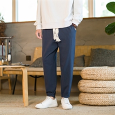 亚麻九分男2025夏装新款风复古宽松大码大腰带束脚裤K22，男装休闲裤，星座225-6