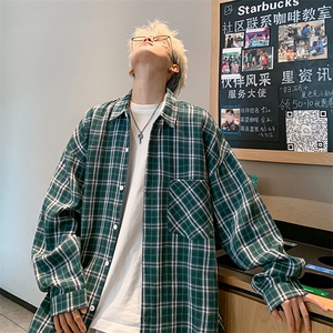 衬衣男春季新款港风宽松大码磨毛格子长袖衬衫CS530-P38图片