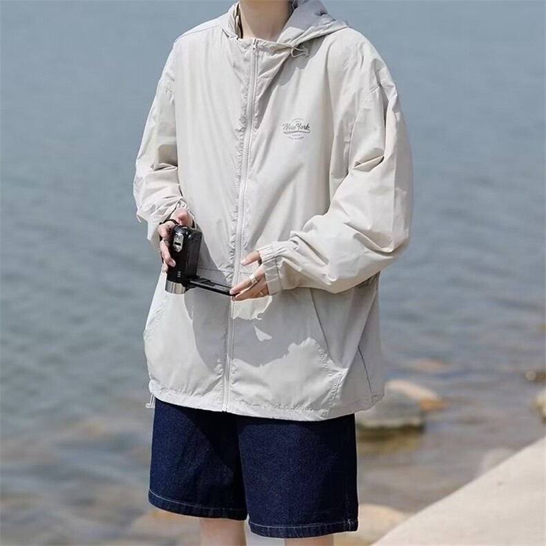 简约宽松情侣连帽防晒衣外套百搭基础夏季薄款上衣男FS05，男装防晒衣，星座1116A-1（原606A）