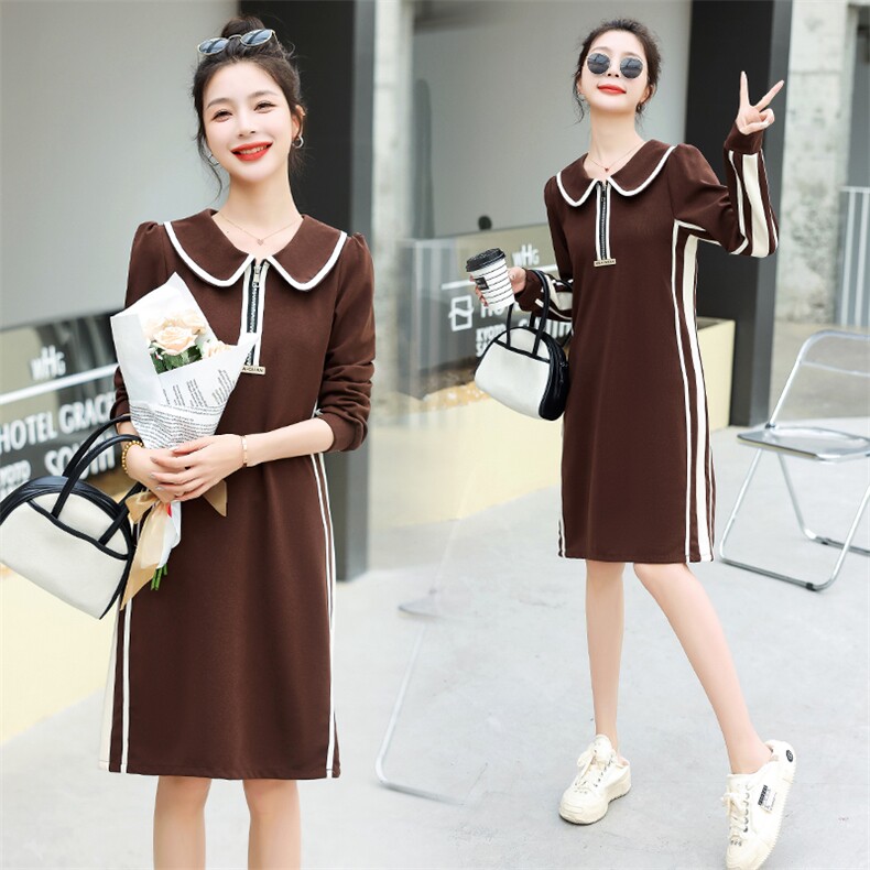 欧洲站2025春季新款宽松显瘦小香风直筒裙子减龄大码长袖连衣裙女，女装连衣裙，韩美纤衣