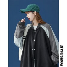 ！中性秋季情侣拼接撞色宽松休闲情侣棒球夹克G410--P65控88，男装夹克，A247A