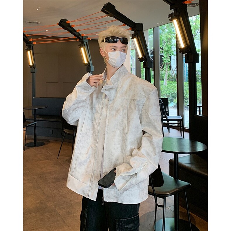 秋季立领机车皮衣男宽松短款垫肩美式复古PU夹克外套潮JK932/P95,男装夹克,星座506