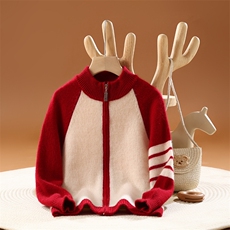 秋冬新款儿童拼色针织衫简约休闲运动风时尚百搭外套，童装儿童针织衫，牧雅羊绒