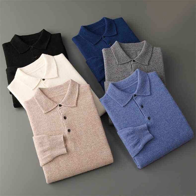 秋冬新款100貂绒衫男士POLO领加厚毛衣宽松翻领羊绒长袖针织衫韩，男装羊毛衫，牧圣羊绒