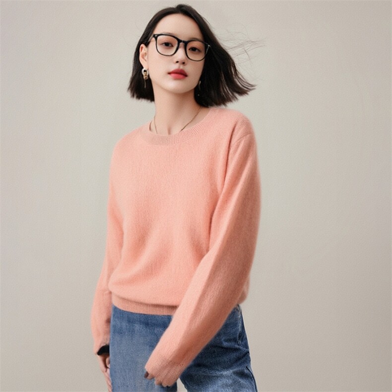 休闲/淑女2025年春季通勤常规羊毛拉毛圆领长袖图片