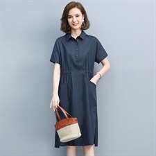连衣裙2025夏季新款亚麻大码女装胖mm中年妈妈高端棉麻衬衫裙子图片
