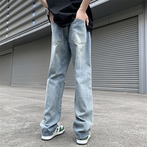 牛仔裤男夏季水洗美式高街复古直筒潮牌宽松阔腿百搭裤N06046-P42图片