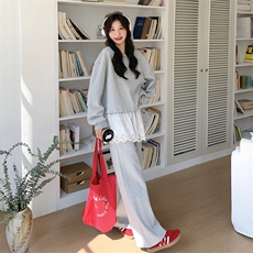 网红爆款灰色卫衣套装女2025春季新款设计感蕾丝拼接休闲两件套潮，女装套装/套裙，2C129