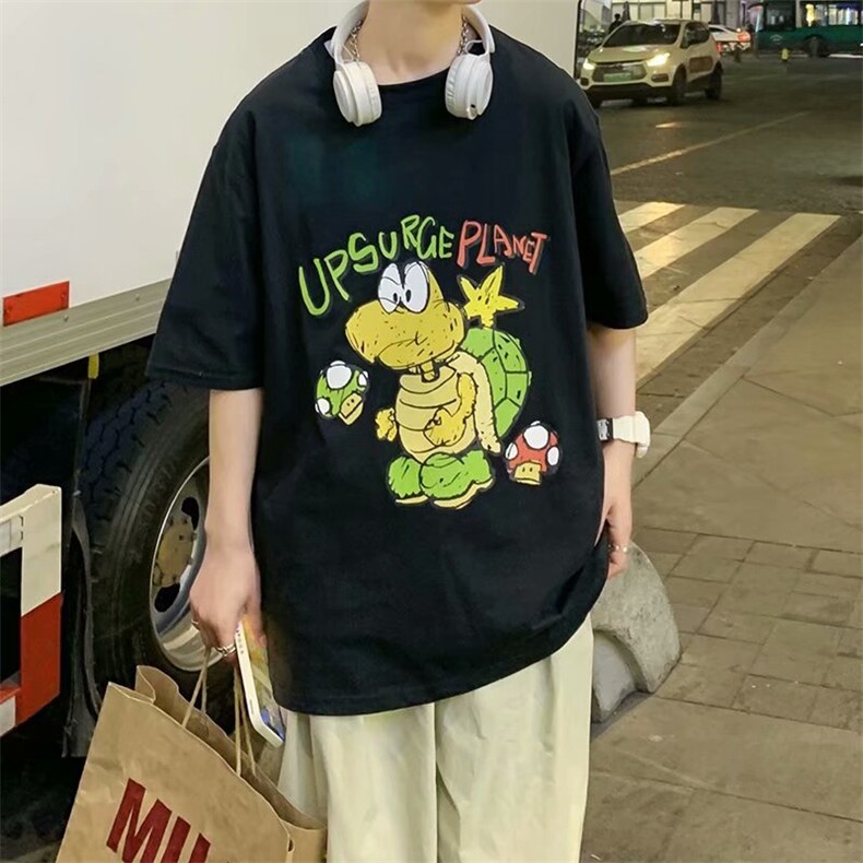 2021新款韩INS暗黑卡通印花圆领宽松短袖T恤情侣W225-P26,男装T恤,星座412-2