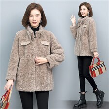 2022冬装新款时尚百搭仿羊羔毛皮毛一体加厚保暖外套，女装羊羔毛/颗粒绒，木子恋