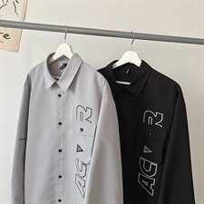【】A003-HS2001-P50春装新款翻领字母印花衬衫港风平铺，男装衬衫，电商A003