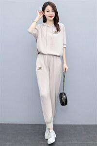 冰丝休闲运动套装女夏季2025新款时尚醋酸连帽气质高端洋气两件套，女装套装/套裙，奕薇雅