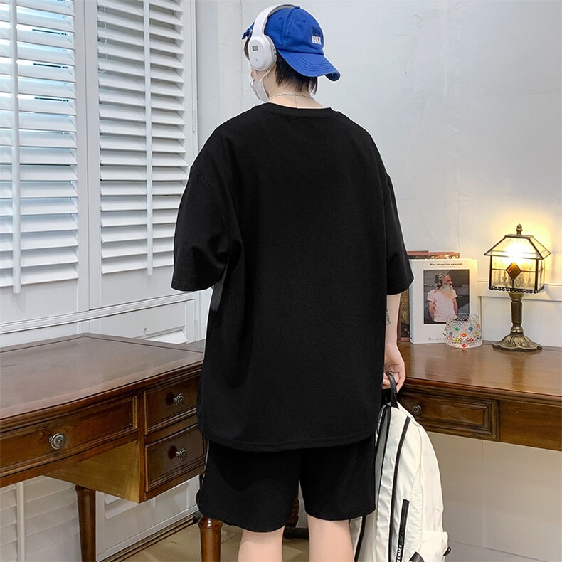夏上新运动休闲圆领套头半袖套装印花短裤T恤男女6637-P60控价88,男装T恤,电商A441-1