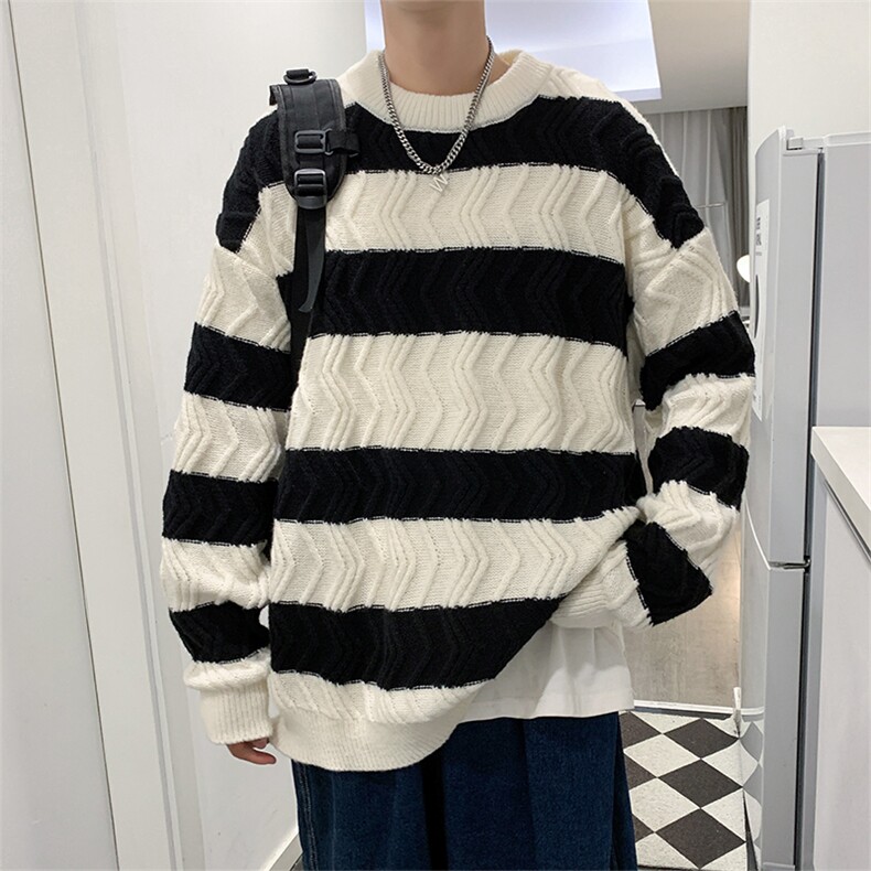 条纹毛衣男春秋款宽松小众衣服秋季ins潮流针织衫MY0916-P45,男装针织衫/毛衣,星座308B-1