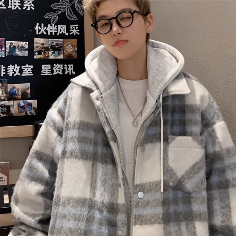 假两件棉服男冬季2026年新款宽松加厚设计感小众学生格子棉衣,男装棉衣,星座218-1（原230）