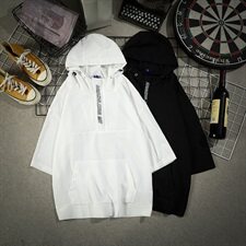 T008-P35夏装短袖卫衣男带帽T恤连帽衫宽松运动亚麻五分袖上衣，男装T恤，电商B369（原A024）