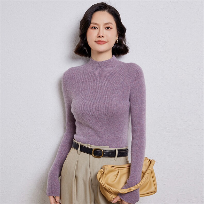 优雅女士羊毛半高领毛衣简约百搭显瘦长袖针织衫,女装羊毛衫,温伦斯特羊绒