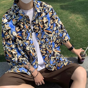 新款沙滩风短袖衬衫男女冰丝薄款情侣夏威夷衬衣痞帅潮牌外套图片