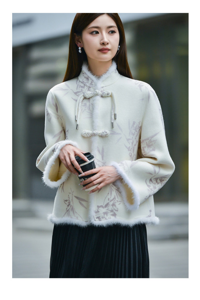2025秋冬中式款设计印花款双面呢,女装毛呢外套,东正羊绒
