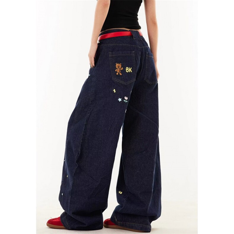 卡通刺绣弯刀牛仔裤女春秋季新款水洗阔腿休闲长裤子NG172，男装牛仔裤，星座1116A（原606A-3）