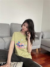 夏季新款可爱风卡通图案小熊短袖T恤，女装T恤，L·H·X