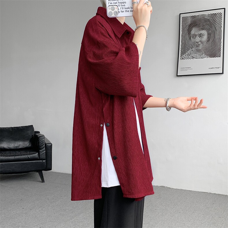 D232-D160-P45控68大码压皱开叉短袖衬衫高品质,男装衬衫,电商D232