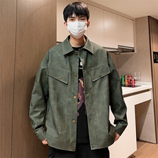 秋季男士休闲皮夹克潮机车皮衣外套青年翻领A266-PY009-P50，男装皮衣，电商A266