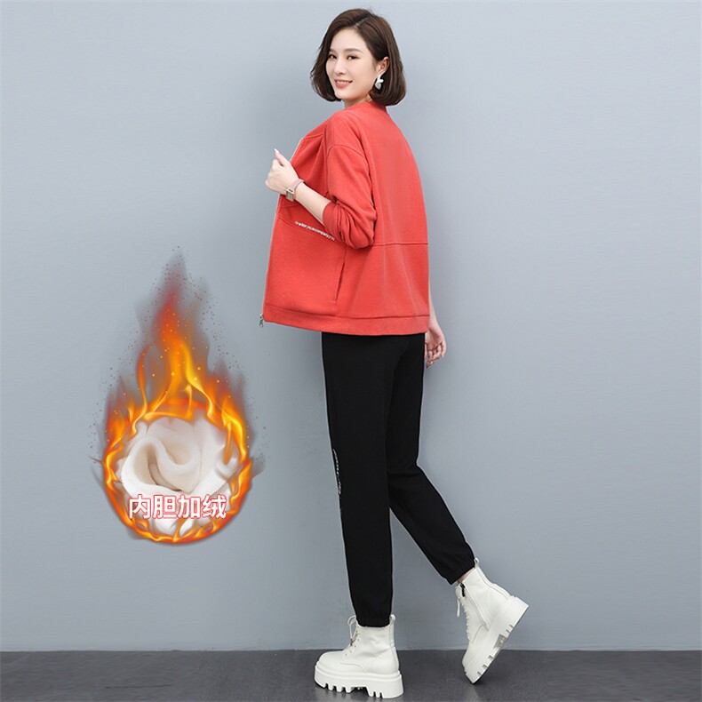 长期现货，运动套装加绒女新款秋装休闲时尚洋气减龄两件套,女装短外套,涵誉