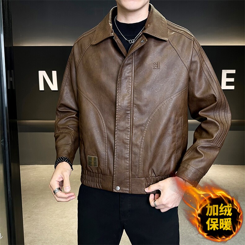 加绒皮衣外套男秋冬季2025新款机车PU皮夹克032-1-P165,男装夹克,电商D327